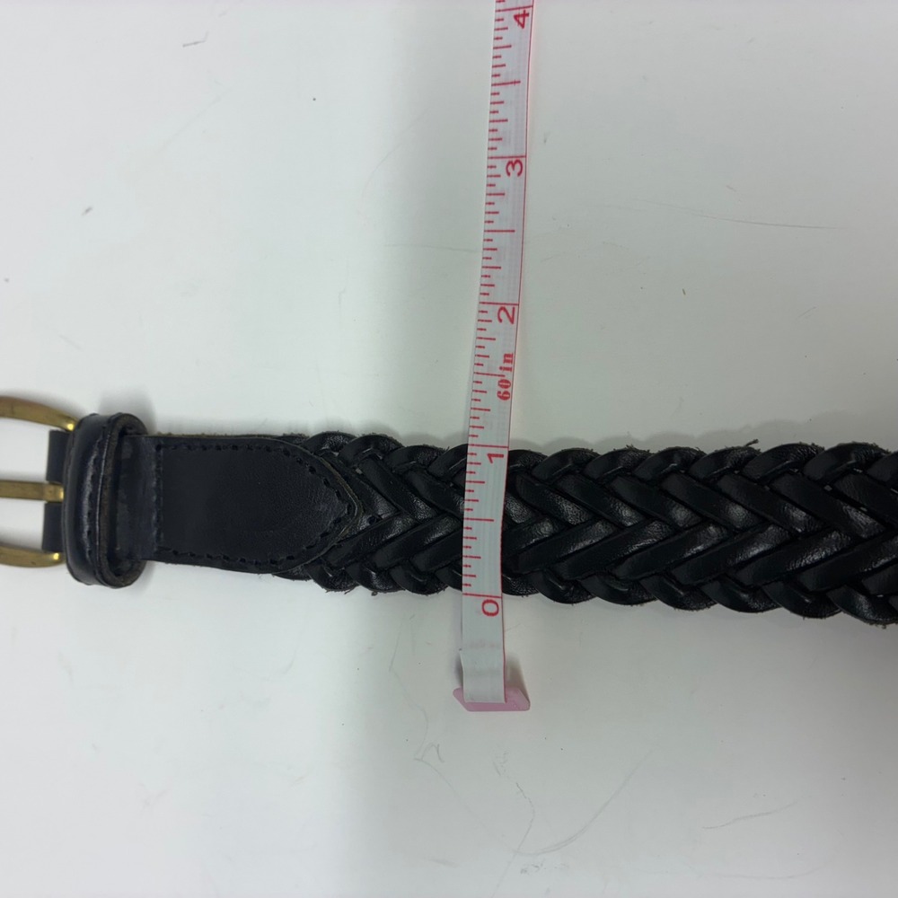 County Seat Braided Leather Belt Mens 30 Black Woven Brass Buckle Vintage - Picture 13 of 14